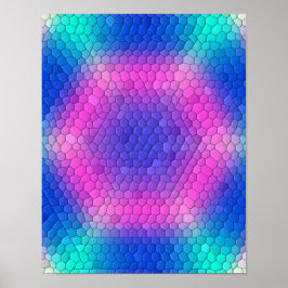 Rosa bis blau-holografische Mermaid-Skala Hexagons Poster