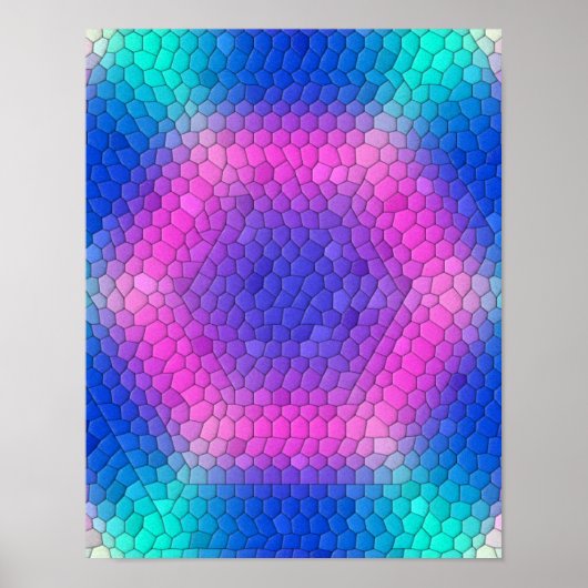 Rosa bis blau-holografische Mermaid-Skala Hexagons Poster (Vorne)