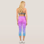 Rosa bis blaue Imitate Glitzer Omerstruktur Capri Leggings (Rückseite)