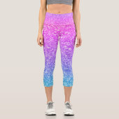 Rosa bis blaue Imitate Glitzer Omerstruktur Capri Leggings (Vorderseite)