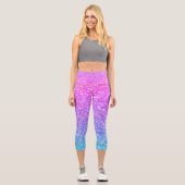 Rosa bis blaue Imitate Glitzer Omerstruktur Capri Leggings (Vorderseite)