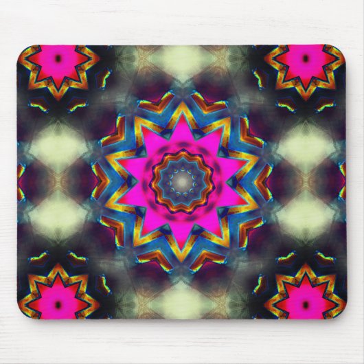 Rosa bis farbige Blume oder Stern im Kaleidoskop Mousepad (Vorne)