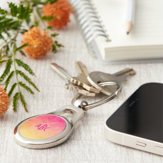 Rosa bis gelbe Wasserfarbe Ombre Monogramm Schlüsselanhänger (Seite)