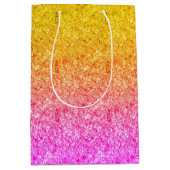 Rosa bis gelbfarbene, glänzende Glitzer-Textur Mittlere Geschenktüte (Vorderseite)
