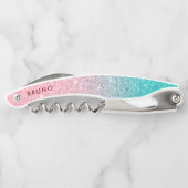 Rosa bis türkisfarbener Glitzer Kellnermesser (Rückseite)