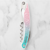 Rosa bis türkisfarbener Glitzer Kellnermesser (Vorderseite)