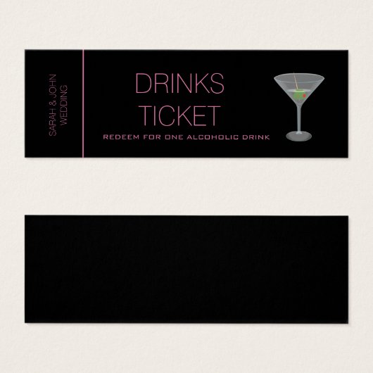 Rosa Black Drink Ticket Hochzeitskarte (Vorne & Hinten)