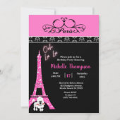 Rosa Black Eiffel Tower Paris Frankreich Geburtsta Einladung (Vorderseite)