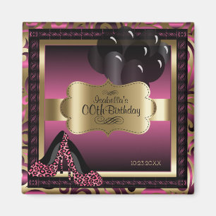 Rosa, Black & Gold Metallic - 00. Geburtstag Magnet