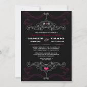 Rosa & Black Rock 'n' Roll Music Themed Wedding Einladung (Vorderseite)