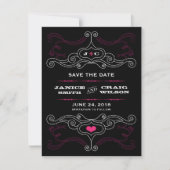 Rosa & Black Rock 'n' Roll Music Themed Wedding Save The Date (Vorderseite)