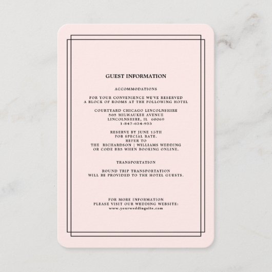 Rosa | Black Wedding Details Card Begleitkarte (Vorderseite)