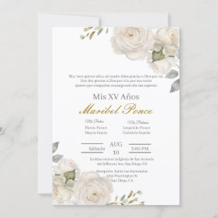Rosa blanca Quinceanera Einladung