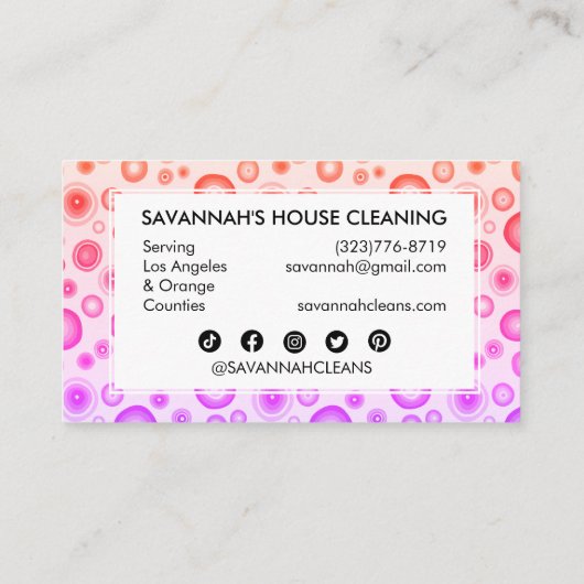 Rosa Bläschen Minimalistisches Haus Reinigung Jani Visitenkarte (Rückseite)