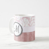 Rosa Bläschen und Streifen mit Monogramm Kaffeetasse (Vorderseite Links)