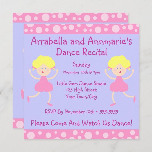 Rosa Blasen Tanz Einladung (Vorne/Hinten)