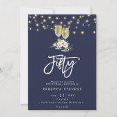 Rosa Bläserblase, Marineblasche 50. Geburtstag Einladung (Vorderseite)