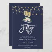 Rosa Bläserblase, Marineblasche 50. Geburtstag Einladung (Vorne/Hinten)