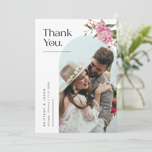 Rosa Bläserblume Dankeskarte (Stehend Vorderseite)