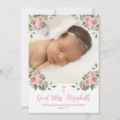 Rosa Bläserblume Multiphoto Taufe für Mädchen Einladung (Rückseite)