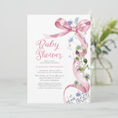 Rosa Bläserbow Wildblume Babydusche Einladung (Stehend Vorderseite)