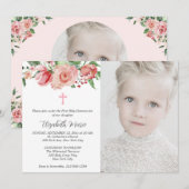 Rosa Bläserei & Foto Erste Kommune für Mädchen Einladung (Vorne/Hinten)