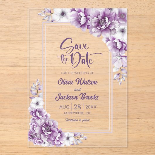 Rosa Bläsereihe speichern das Datum Acryleinladungen (Vorderseite)