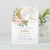 Rosa Bläserelementar 1. Geburtstag Crescent Mond Einladung (Stehend Vorderseite)