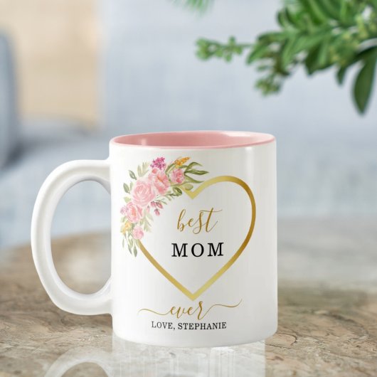 Rosa Bläsergoldherz Beste Mama je Zweifarbige Tasse