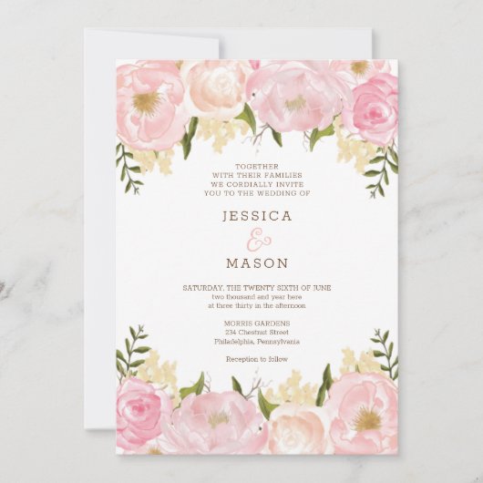 Rosa Bläserige Hochzeitsfeiern Einladung (Vorderseite)