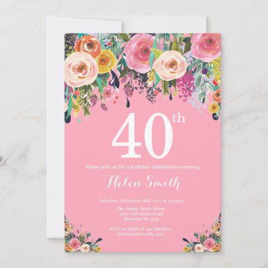 Rosa Bläserin 40. Geburtstag Einladung (Vorderseite)
