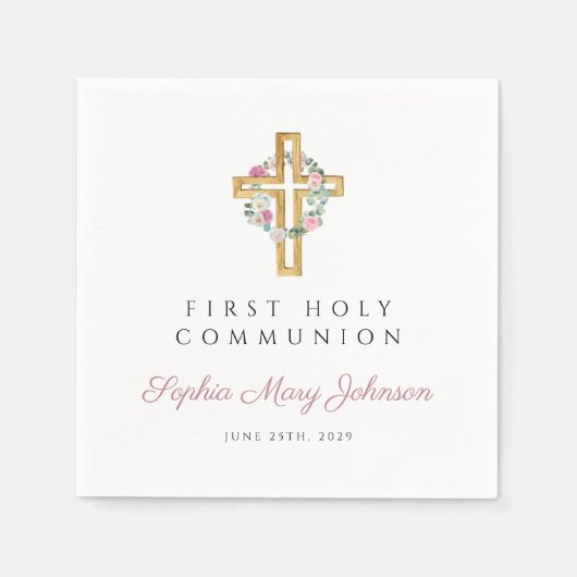 Rosa Bläserkraut Girl First Communion Serviette (Vorderseite)