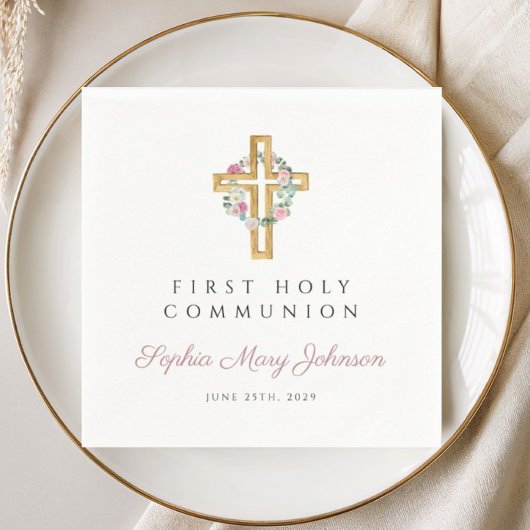 Rosa Bläserkraut Girl First Communion Serviette