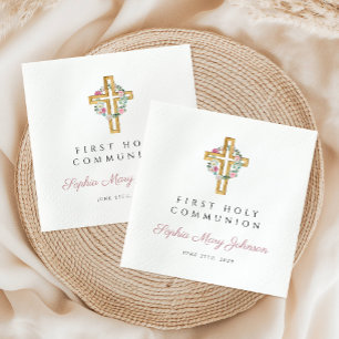 Rosa Bläserkraut Girl First Communion Serviette