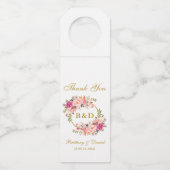 Rosa Bläserkraut-Gold-Monogramm-Hochzeit Flaschenanhänger (Vorderseite)