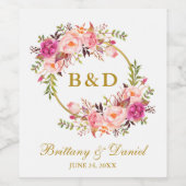 Rosa Bläserkraut-Gold-Monogramm-Hochzeit Weinetikett (Einzelnes Label)