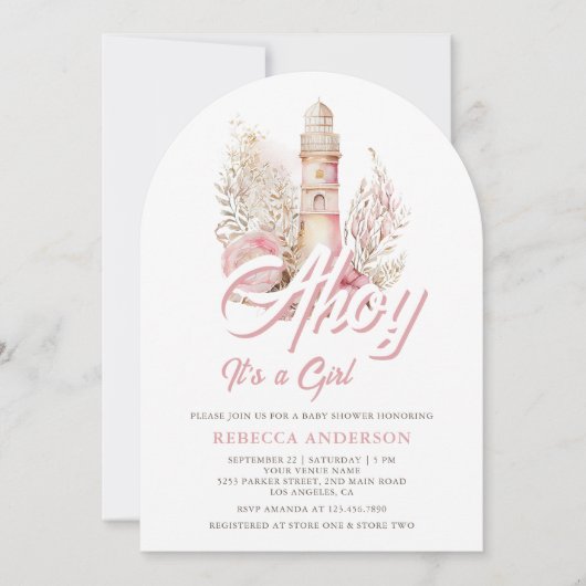 Rosa Bläserleuchte Leuchtturm Schöne Arch Babydusc Einladung (Vorderseite)