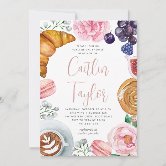 Rosa Bläsermund Brautparty Brunch Einladung (Vorderseite)