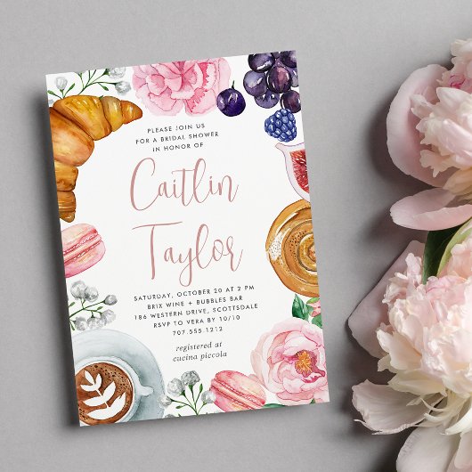 Rosa Bläsermund Brautparty Brunch Einladung