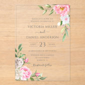 Rosa Bläsernbäume Elegante Hochzeit Acryleinladungen (Vorderseite)