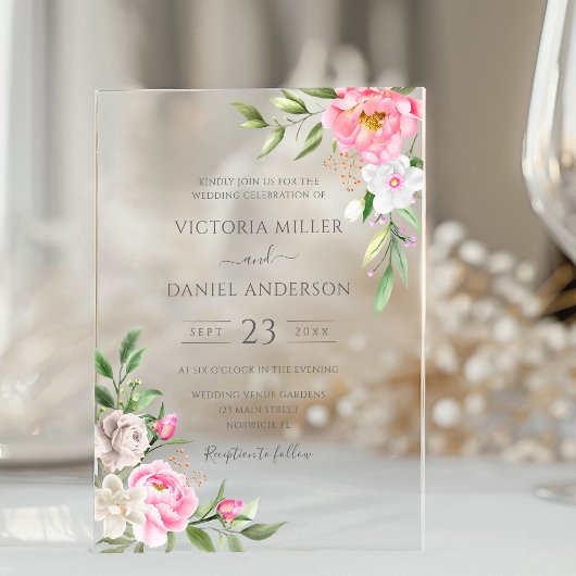 Rosa Bläsernbäume Elegante Hochzeit Acryleinladungen