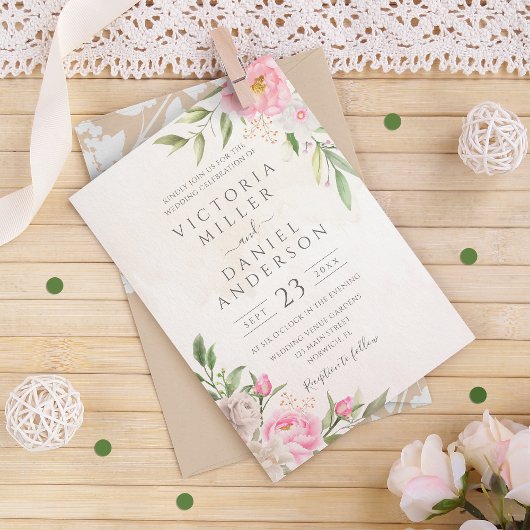 Rosa Bläsernbäume Elegante Hochzeit Einladung