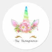 Rosa Bläsernbrenne Unicorn Kinderdusche Runder Aufkleber (Vorderseite)