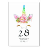 Rosa Bläsernbrenne Unicorn Kinderdusche Tischnummer (Rückseite)