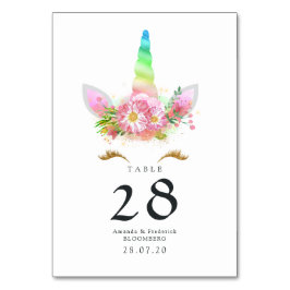 Rosa Bläsernbrenne Unicorn Kinderdusche Tischnummer