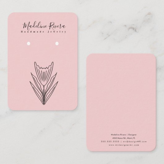 Rosa Bläserne Blume Handmade Earlycard Telefonnummerkarte (Vorne/Hinten)