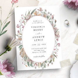 Rosa Bläserne Elegante Botanische Hochzeit Einladung