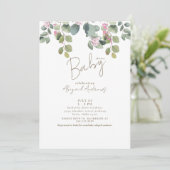 Rosa Bläserne Eukalyptus Kinderdusche Einladung (Stehend Vorderseite)