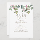 Rosa Bläserne Eukalyptus Kinderdusche Einladung (Vorne/Hinten)