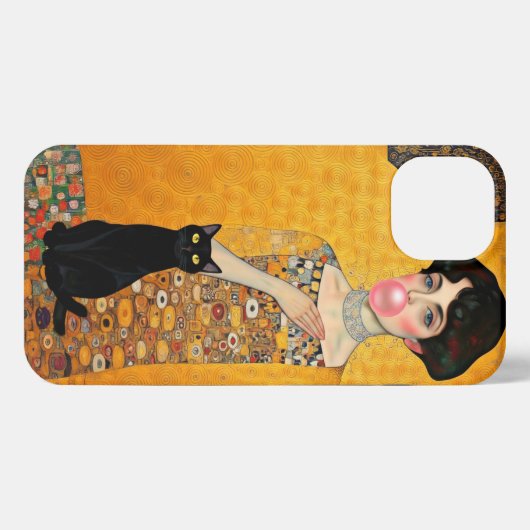 Rosa bläserne Gumminaddin mit schwarzem Kat Gustav iPhone Hülle (Rückseite (Horizontal))